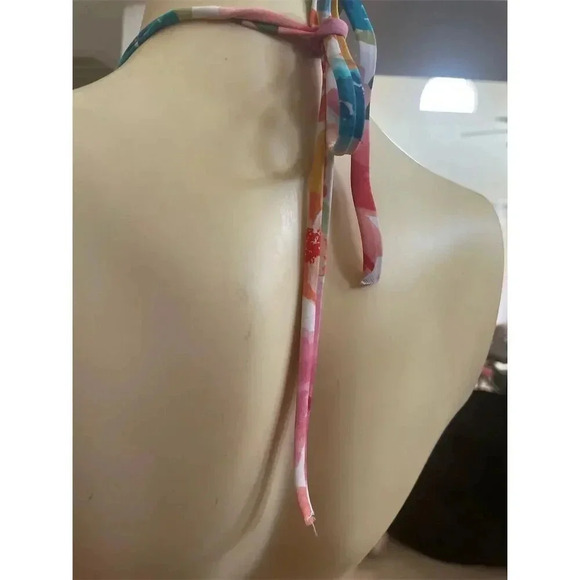 Shade & Shore  Lightly Lined Longline Double Knot-Front Bikini Top Floral size M - Picture 9 of 13